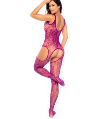 Bodystocking en résille à motif floral, couleur orchidée - Mapalé